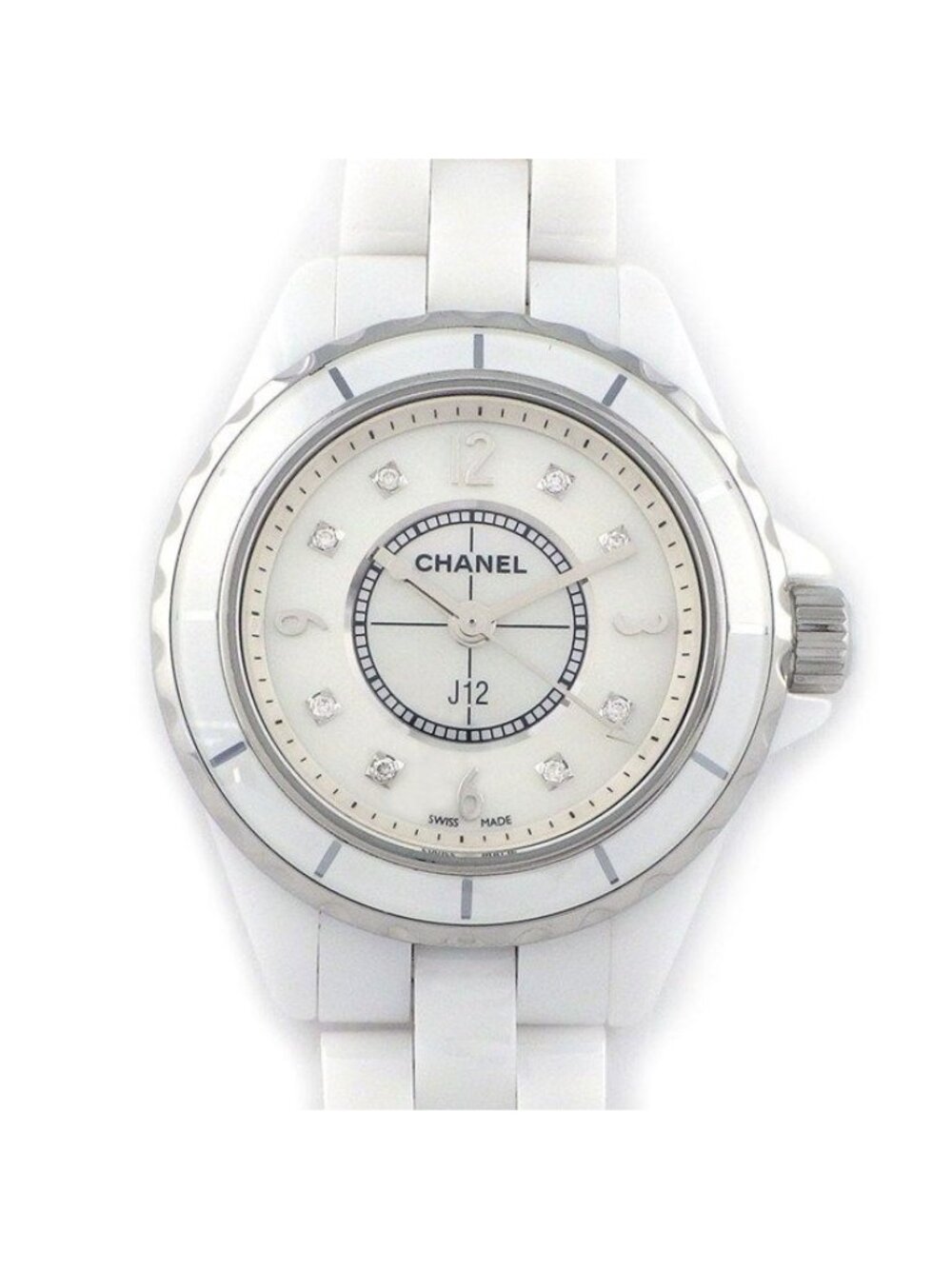 Chanel Watch Diamond Index White Shelldial SS Ceramic Quartz Analog